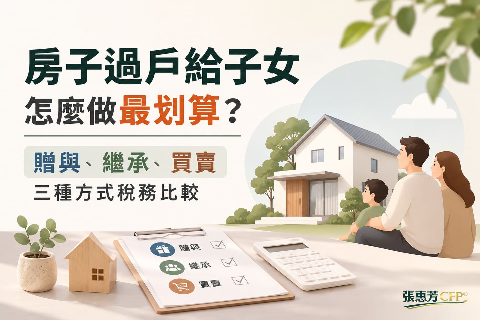 房子過戶給子女怎麼做最划算？贈與、繼承、買賣三種方式稅務比較